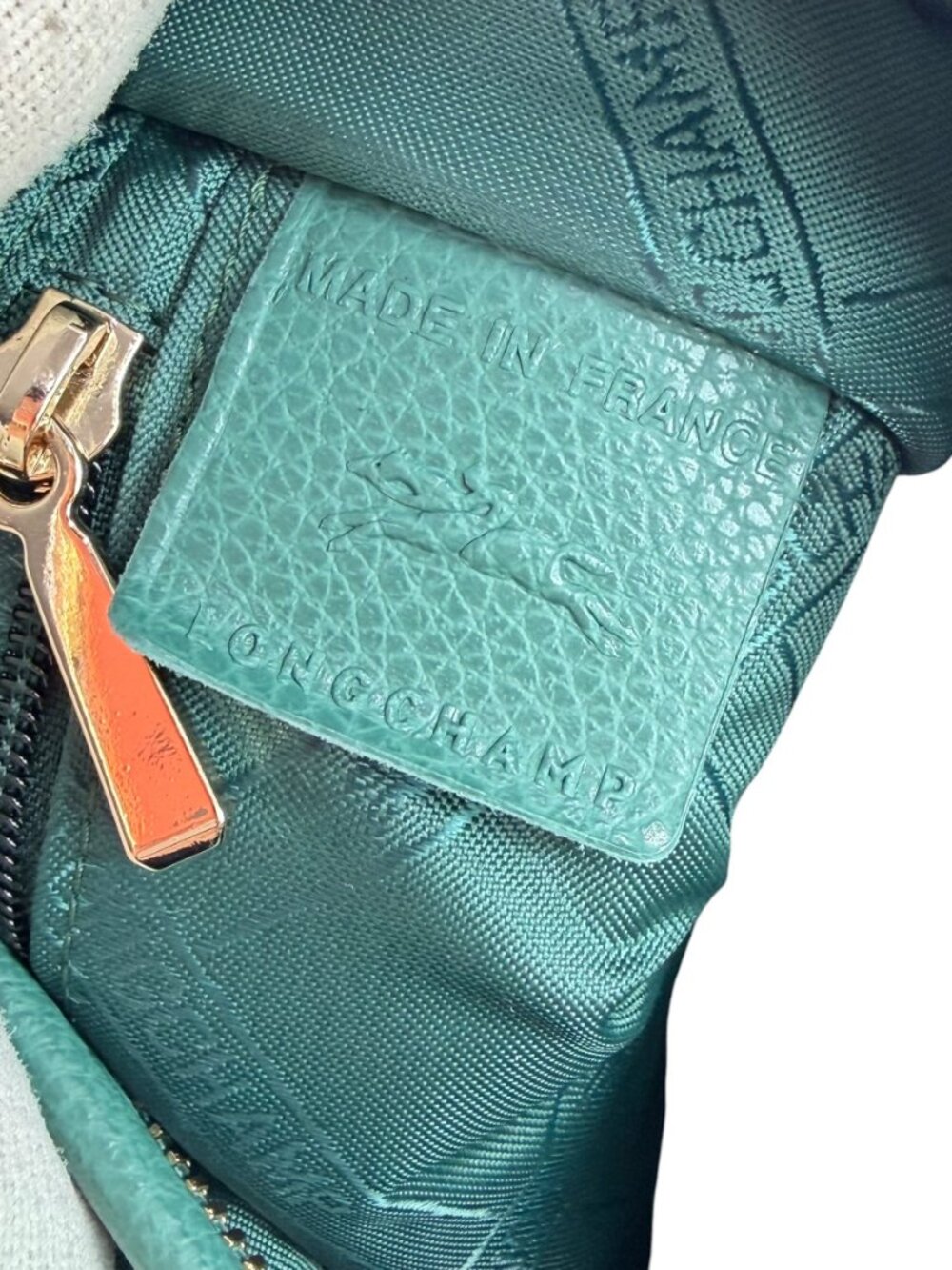 LONGCHAMP Le Foulonne Teal Leather Small Crossbody Shoulder Bag Made in France - Picture 9 of 15